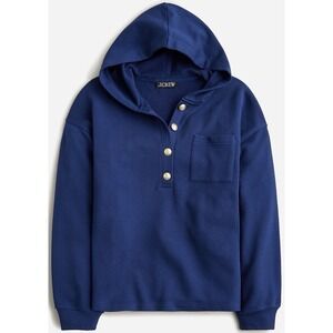 J. Crew University Terry Henley Sweatshirt Womens Small Navy Gold Buttons Hoodie